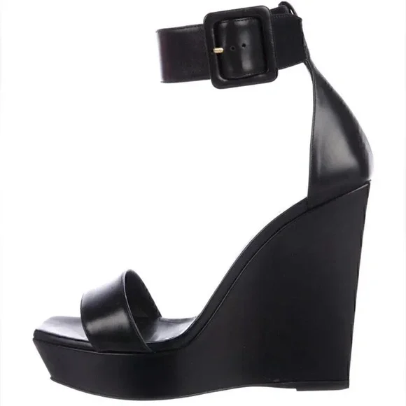 Saint Laurent Black Wedge Buckle Heel - Picture 1 of 14